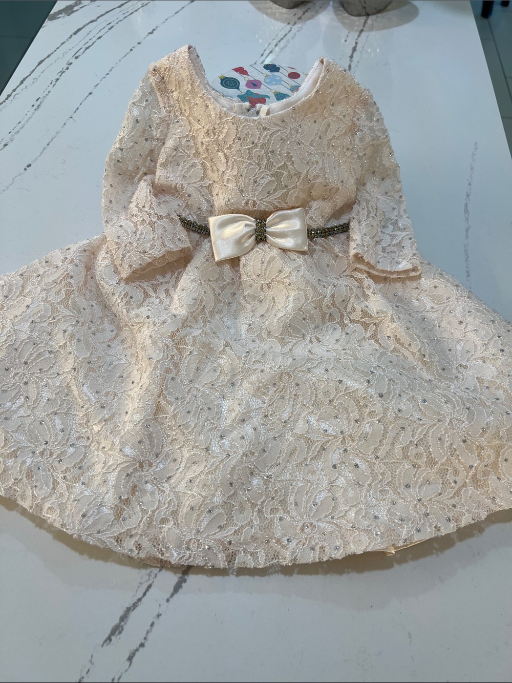 Rare Editions Cream Lace Dress with Satin Bow size 12M